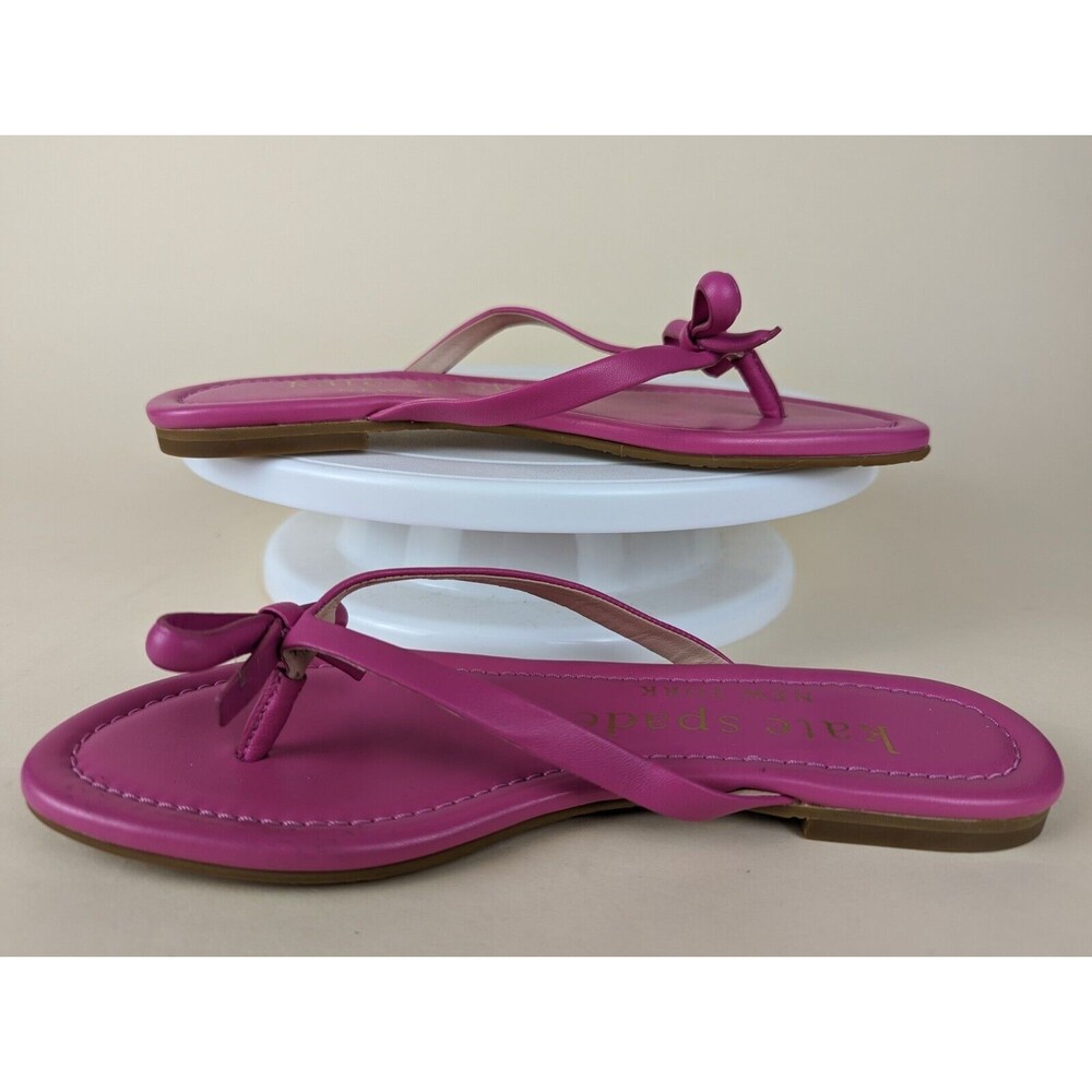 Kate Spade Petit Flip Flop Sandals Womens 6 B Purple Leather Bow Flats Shoes NEW - Picture 11 of 11